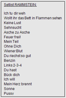 Rammstein Setlist